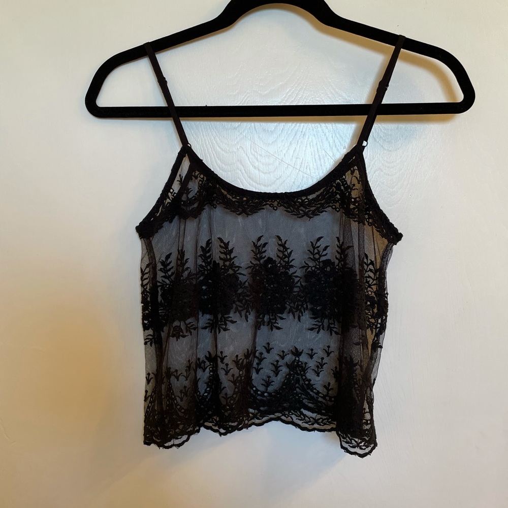 Black Mesh Embroidered Tank Top